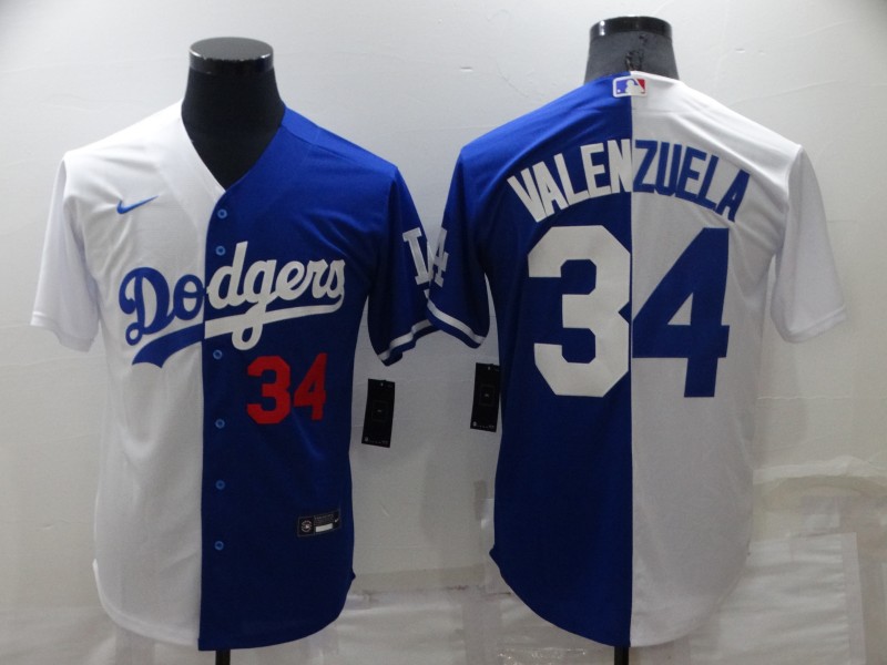Men's White/Blue Los Angeles Dodgers #34 Toro Valenzuela Split Cool Base Stitched Baseball Jersey